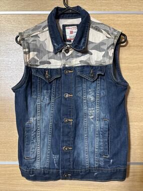 Evolution In Design Boys Size L (14-16) Denim Vest Camo Accent Pockets